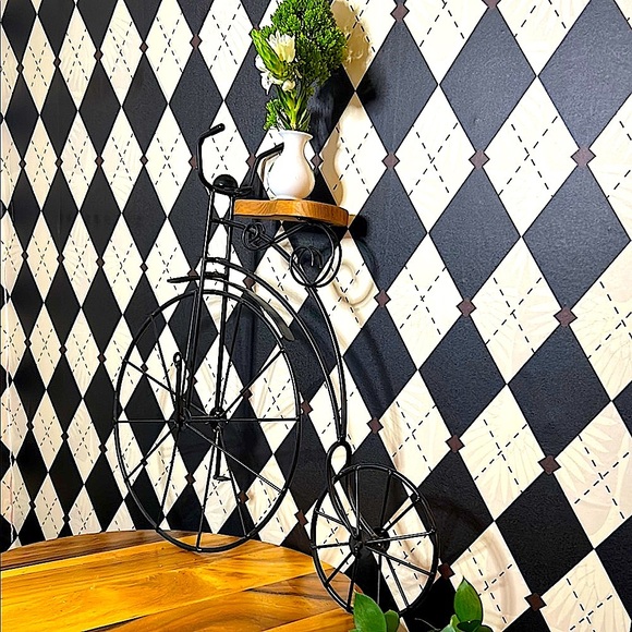 Vintage Black Metal Penny-Farthing Bicycle Decor with Wood Platform - Rustic - Picture 10 of 10